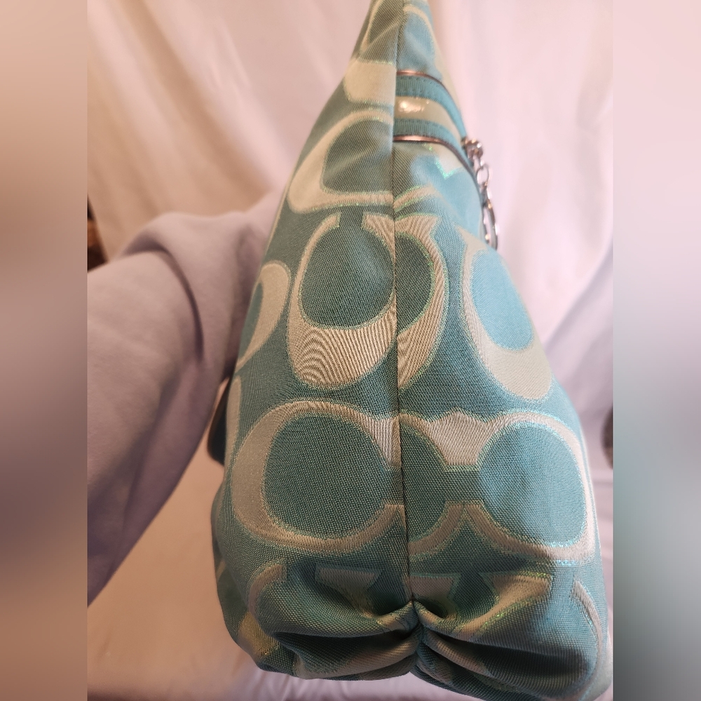 Coach Poppy Signature Glam Tote Aqua - Picture 8 of 15